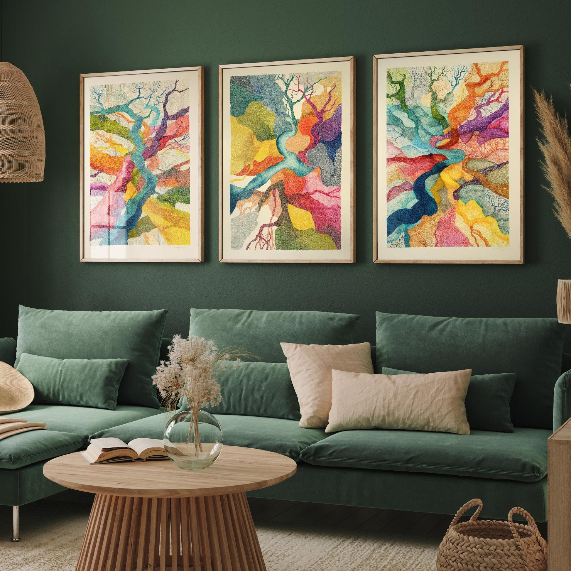 Organic Winding Roots Set of Three Art Prints - 3 Colourful Abstract Tree Posters - Photo Wall Art Gift Ink Drawing Illustration V3