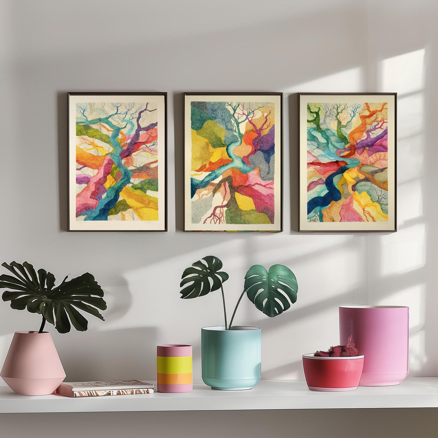 Organic Winding Roots Set of Three Art Prints - 3 Colourful Abstract Tree Posters - Photo Wall Art Gift Ink Drawing Illustration V3