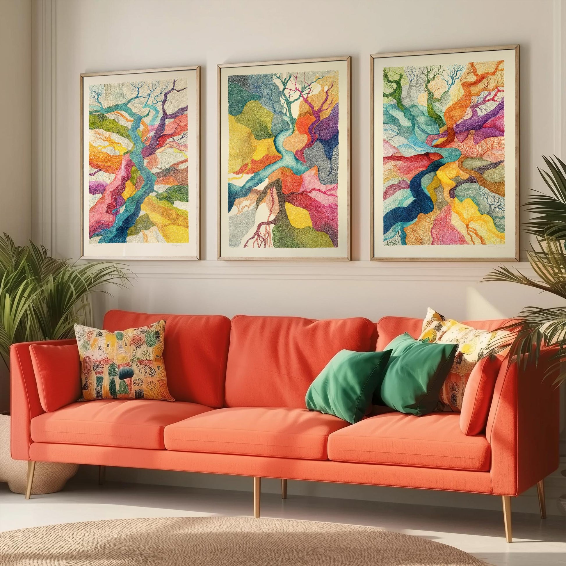 Organic Winding Roots Set of Three Art Prints - 3 Colourful Abstract Tree Posters - Photo Wall Art Gift Ink Drawing Illustration V3