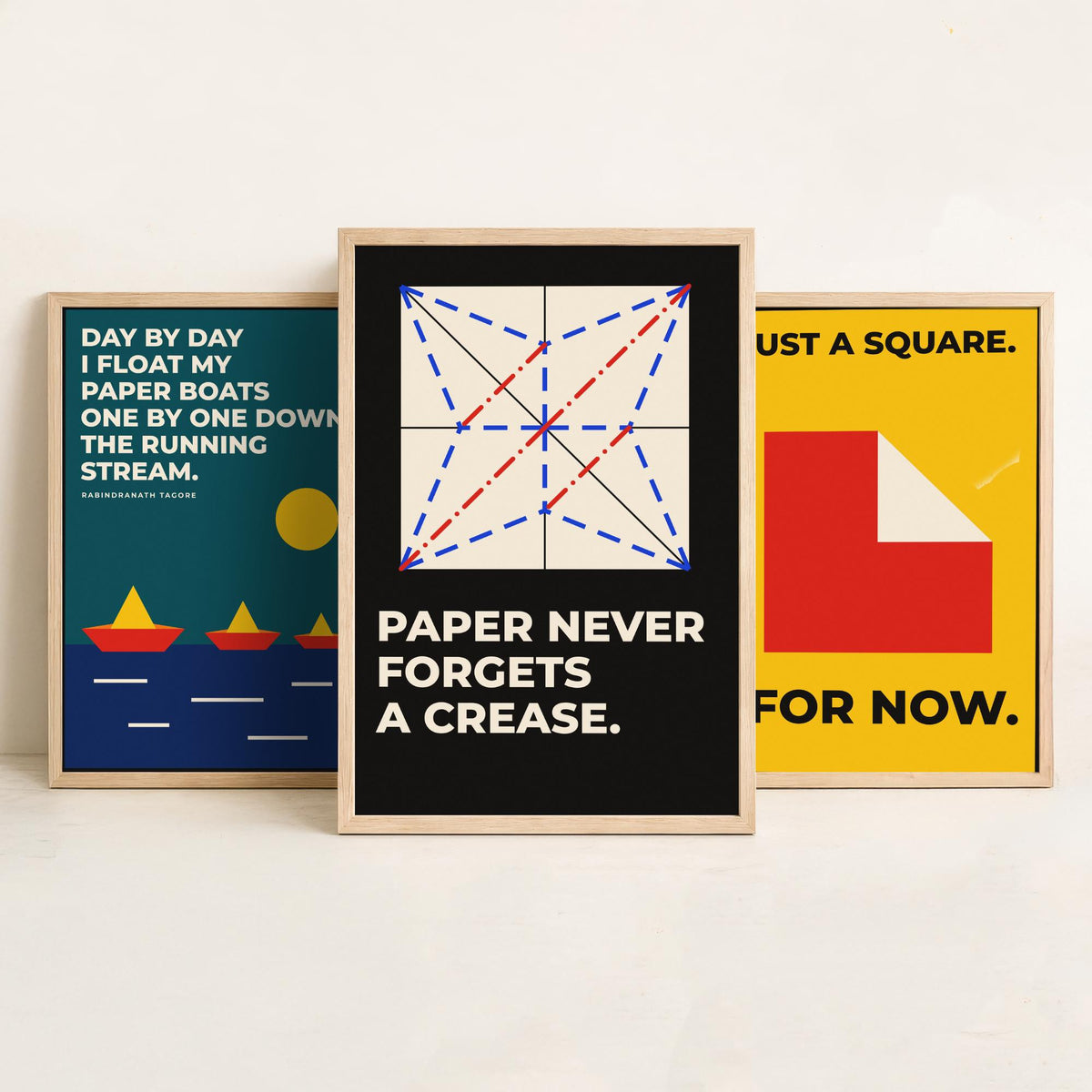 Origami Quotes Set of Three Art Prints - 3 Bauhaus Paper Folding Posters - Minimalist Craft Wall Art Illustration V1