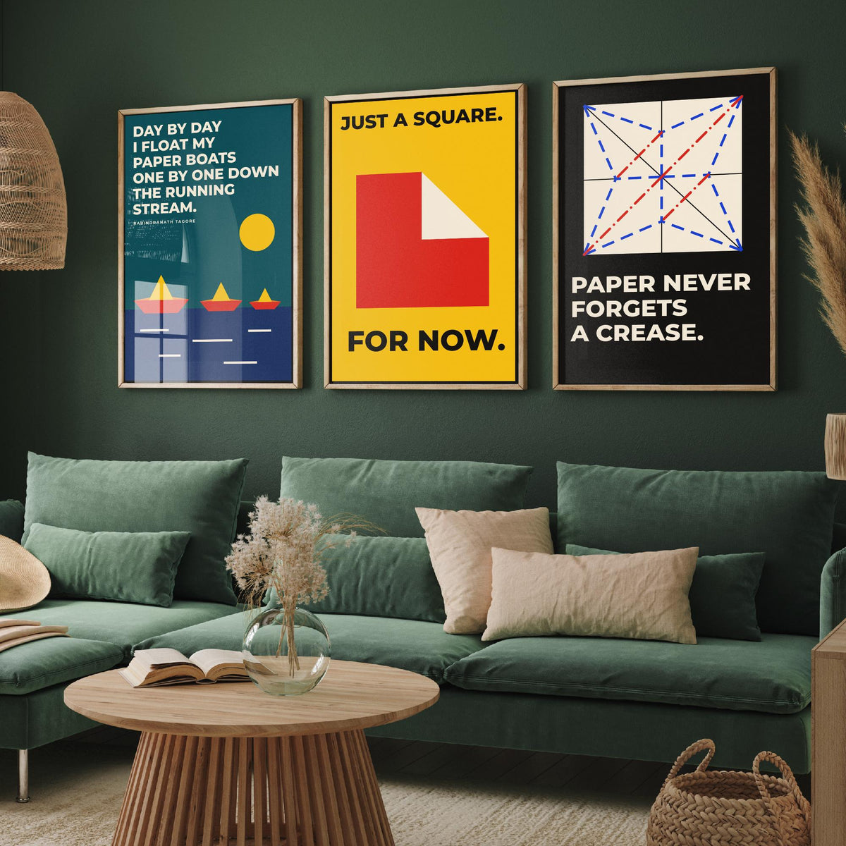 Origami Quotes Set of Three Art Prints - 3 Bauhaus Paper Folding Posters - Minimalist Craft Wall Art Illustration V1