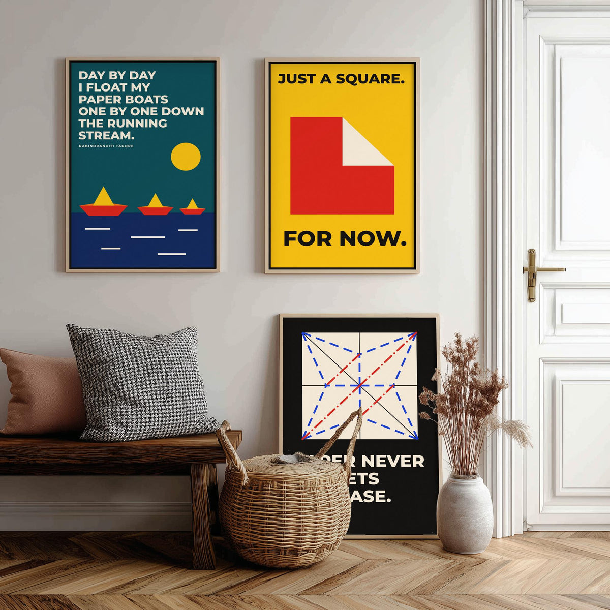 Origami Quotes Set of Three Art Prints - 3 Bauhaus Paper Folding Posters - Minimalist Craft Wall Art Illustration V1