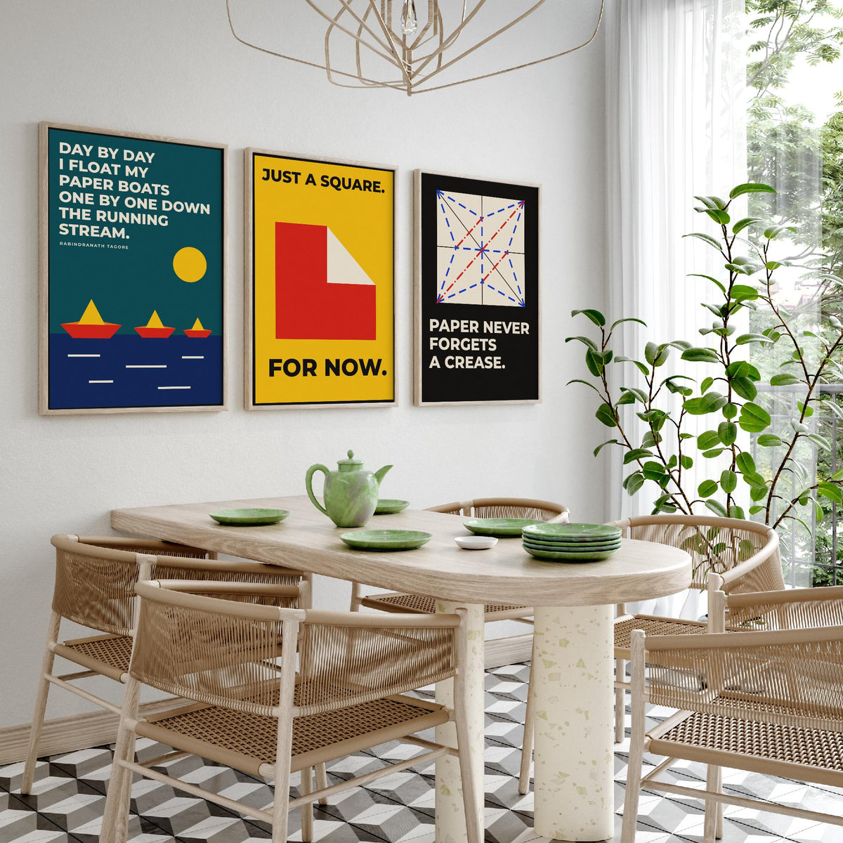 Origami Quotes Set of Three Art Prints - 3 Bauhaus Paper Folding Posters - Minimalist Craft Wall Art Illustration V1