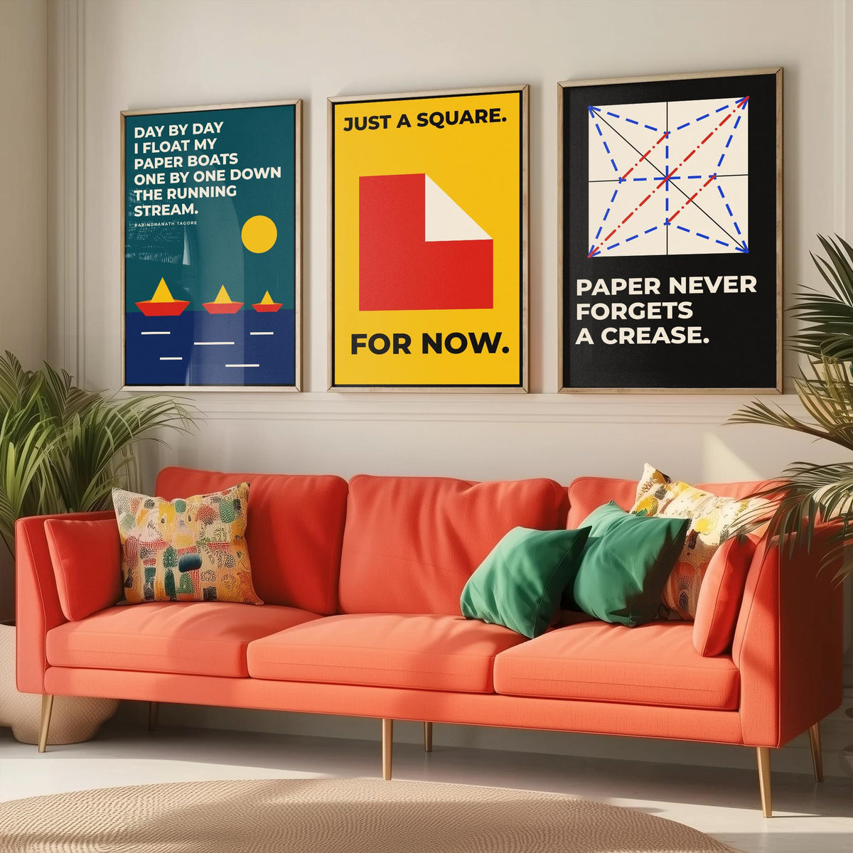Origami Quotes Set of Three Art Prints - 3 Bauhaus Paper Folding Posters - Minimalist Craft Wall Art Illustration V1