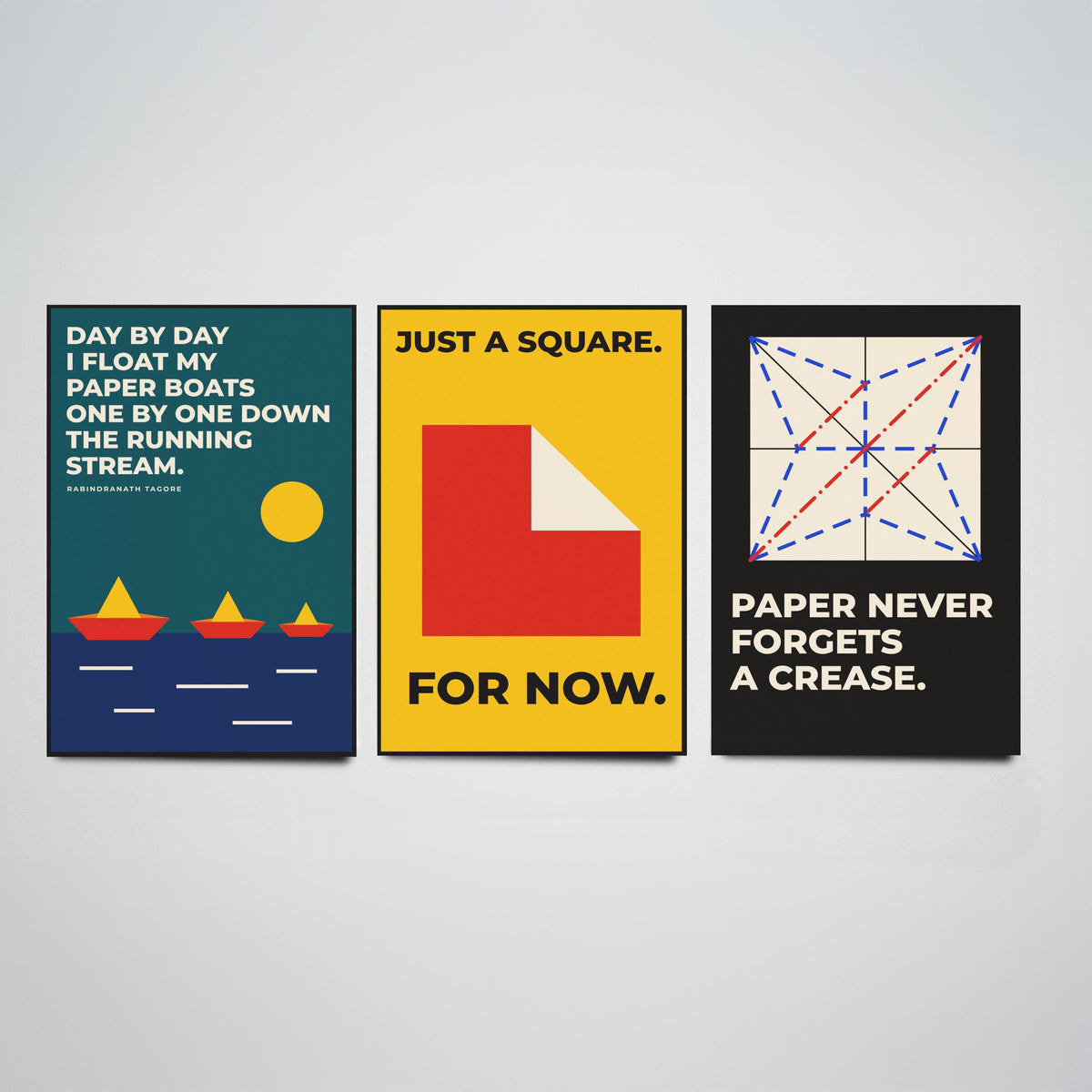 Origami Quotes Set of Three Art Prints - 3 Bauhaus Paper Folding Posters - Minimalist Craft Wall Art Illustration V1