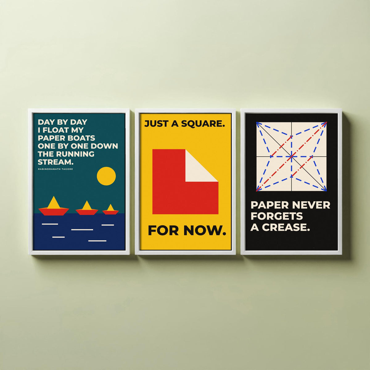 Origami Quotes Set of Three Art Prints - 3 Bauhaus Paper Folding Posters - Minimalist Craft Wall Art Illustration V1