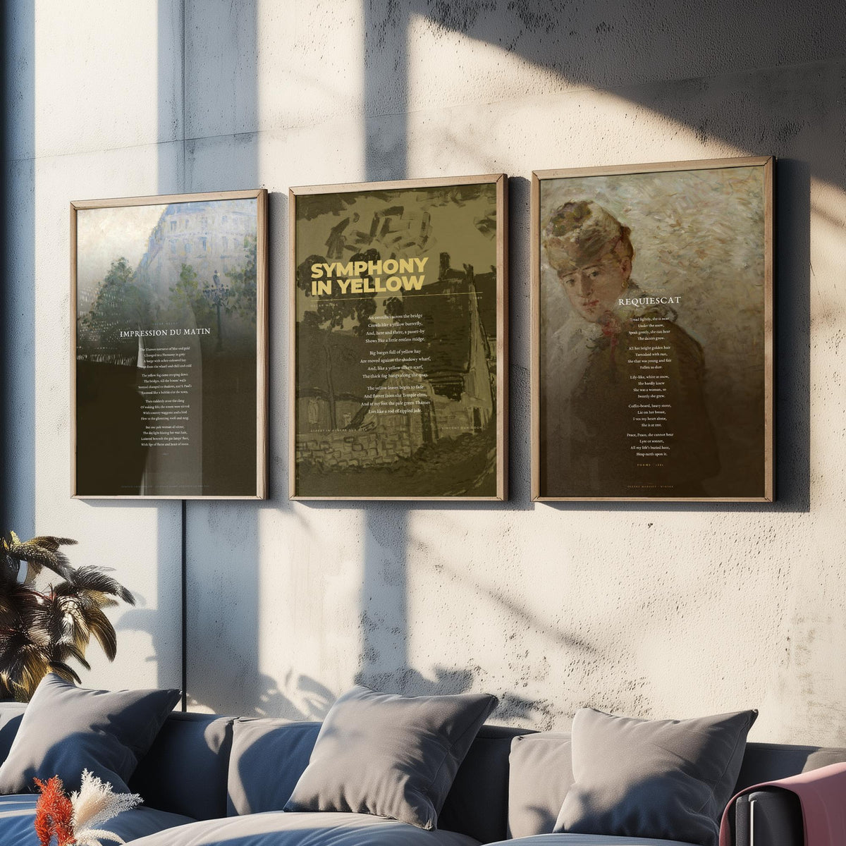Oscar Wilde Poems Set of Three Art Prints - Impression du Matin, Symphony in Yellow, Requiescat - Painting Poster Triptych
