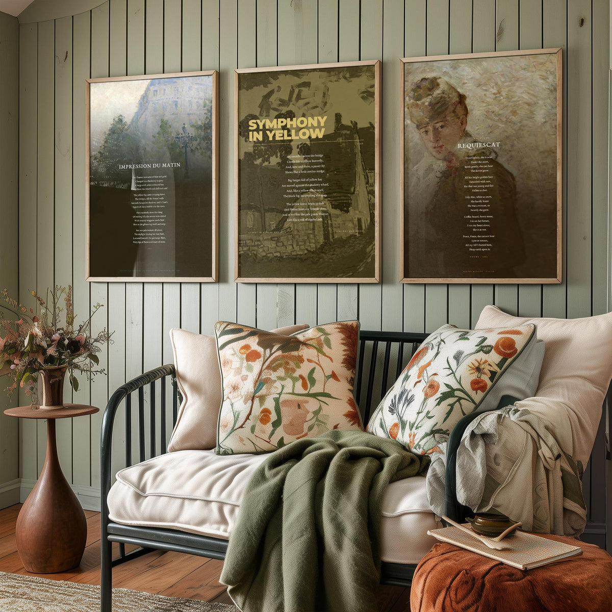 Oscar Wilde Poems Set of Three Art Prints - Impression du Matin, Symphony in Yellow, Requiescat - Painting Poster Triptych