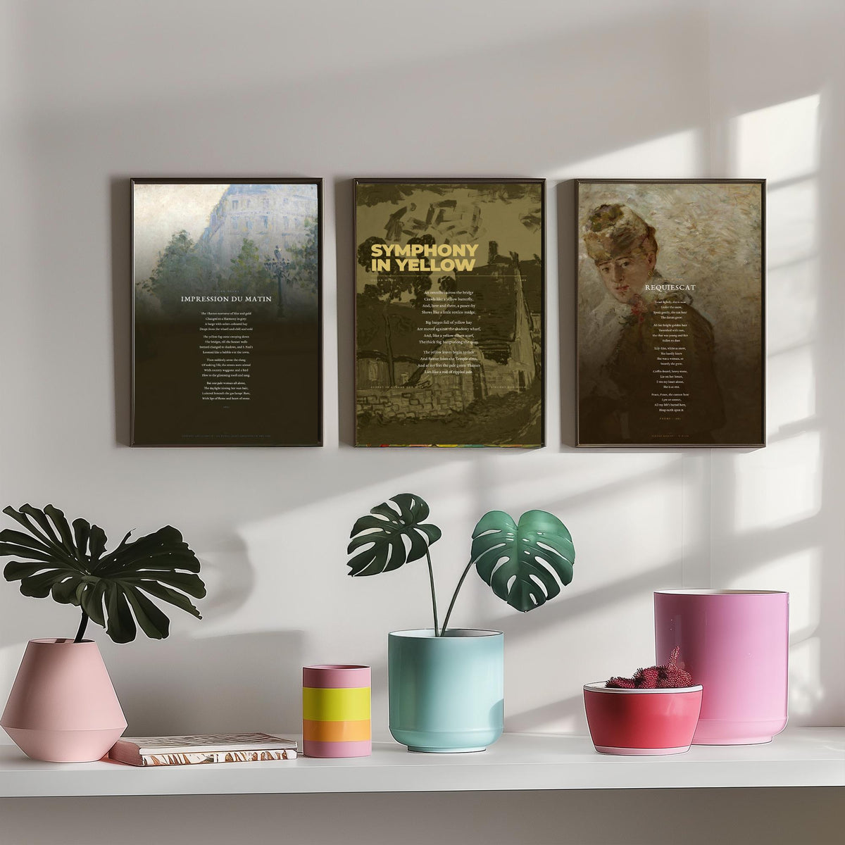 Oscar Wilde Poems Set of Three Art Prints - Impression du Matin, Symphony in Yellow, Requiescat - Painting Poster Triptych