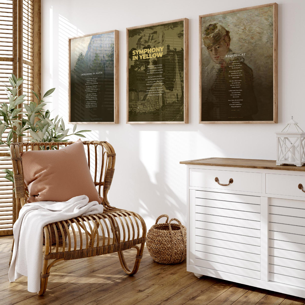 Oscar Wilde Poems Set of Three Art Prints - Impression du Matin, Symphony in Yellow, Requiescat - Painting Poster Triptych