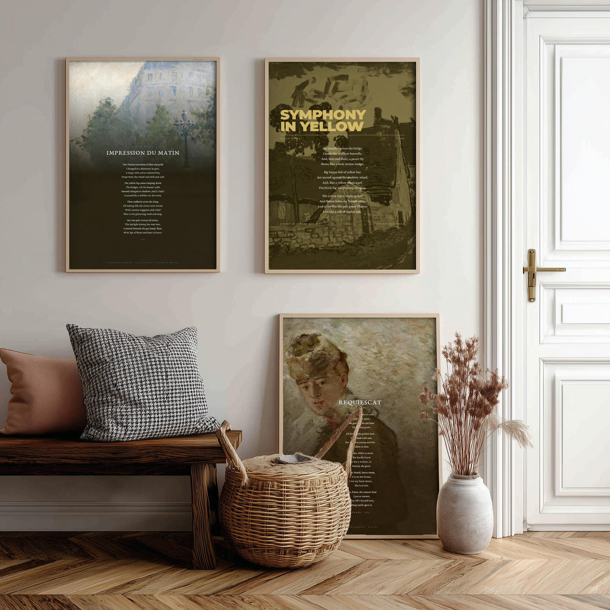 Oscar Wilde Poems Set of Three Art Prints - Impression du Matin, Symphony in Yellow, Requiescat - Painting Poster Triptych