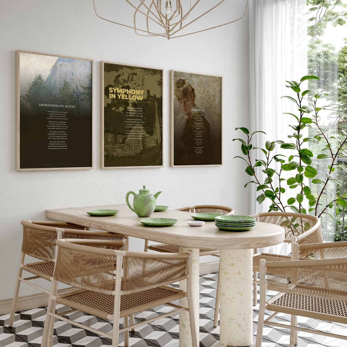 Oscar Wilde Poems Set of Three Art Prints - Impression du Matin, Symphony in Yellow, Requiescat - Painting Poster Triptych