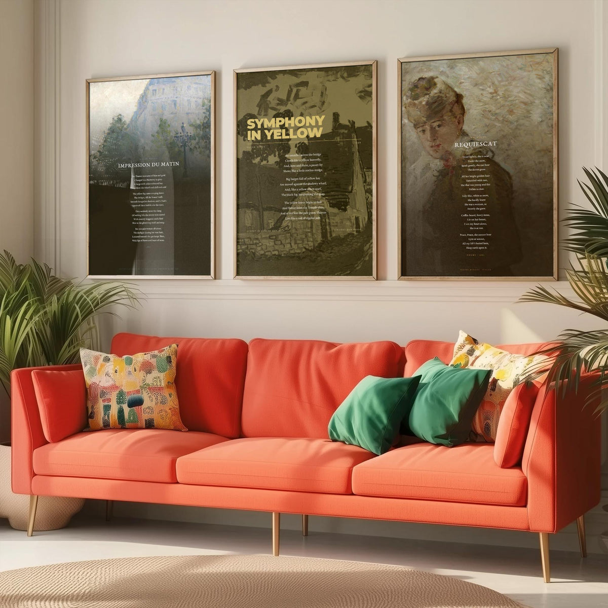 Oscar Wilde Poems Set of Three Art Prints - Impression du Matin, Symphony in Yellow, Requiescat - Painting Poster Triptych