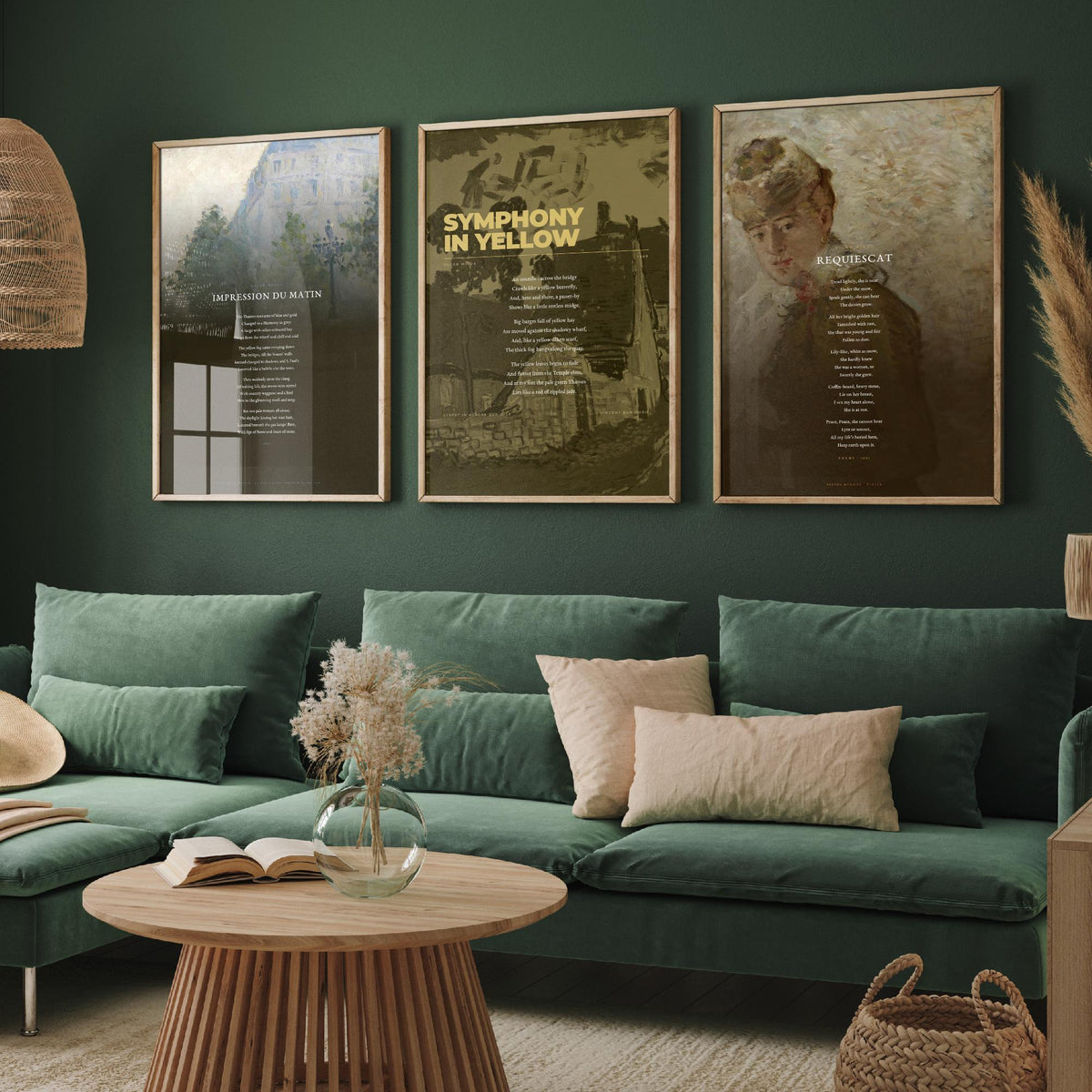 Oscar Wilde Poems Set of Three Art Prints - Impression du Matin, Symphony in Yellow, Requiescat - Painting Poster Triptych