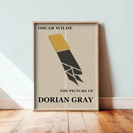 The Picture of Dorian Gray by Oscar Wilde Art Print - Novel Text Book Cover Poster - Yellow Book Dagger Shadow Illustration