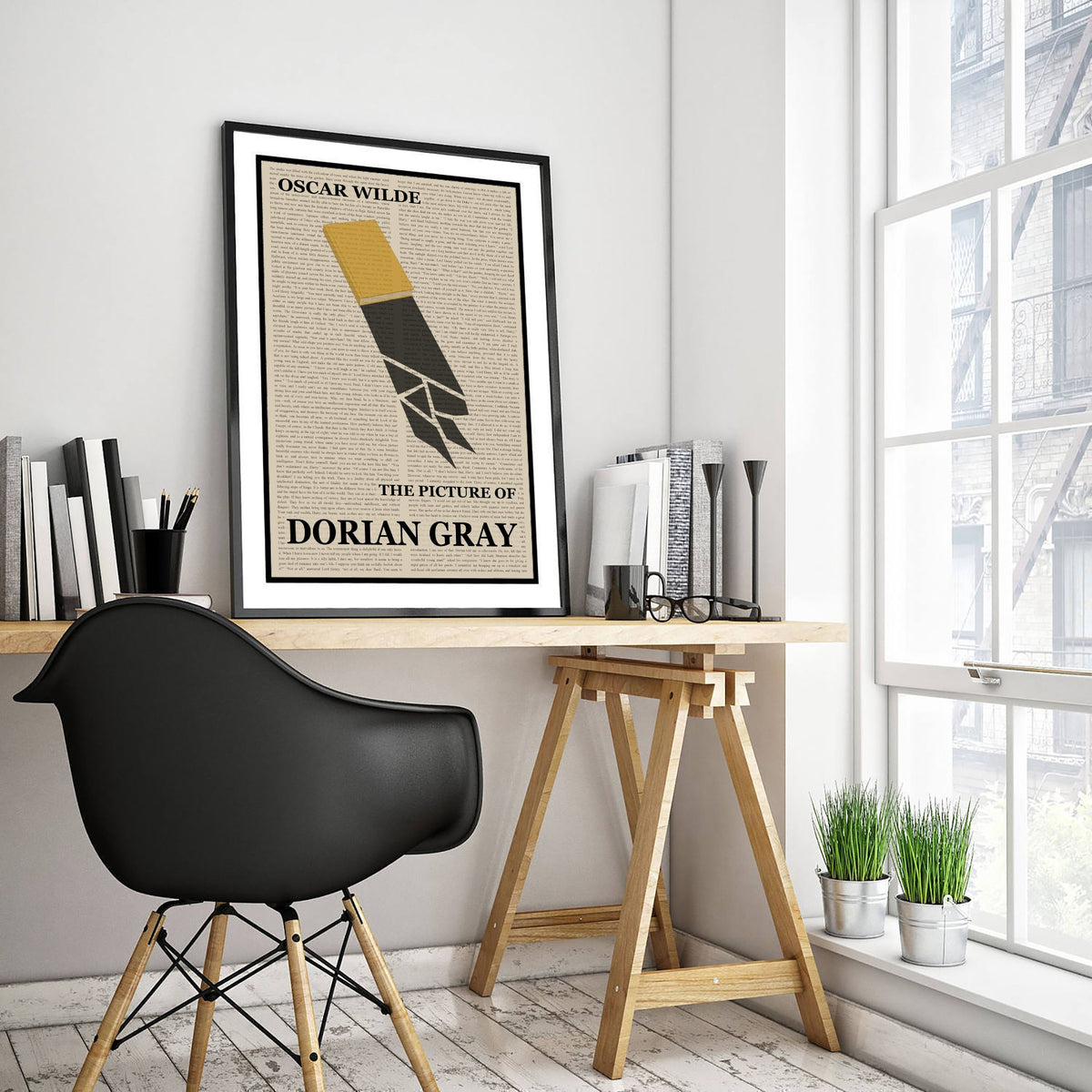 The Picture of Dorian Gray by Oscar Wilde Art Print - Novel Text Book Cover Poster - Yellow Book Dagger Shadow Illustration