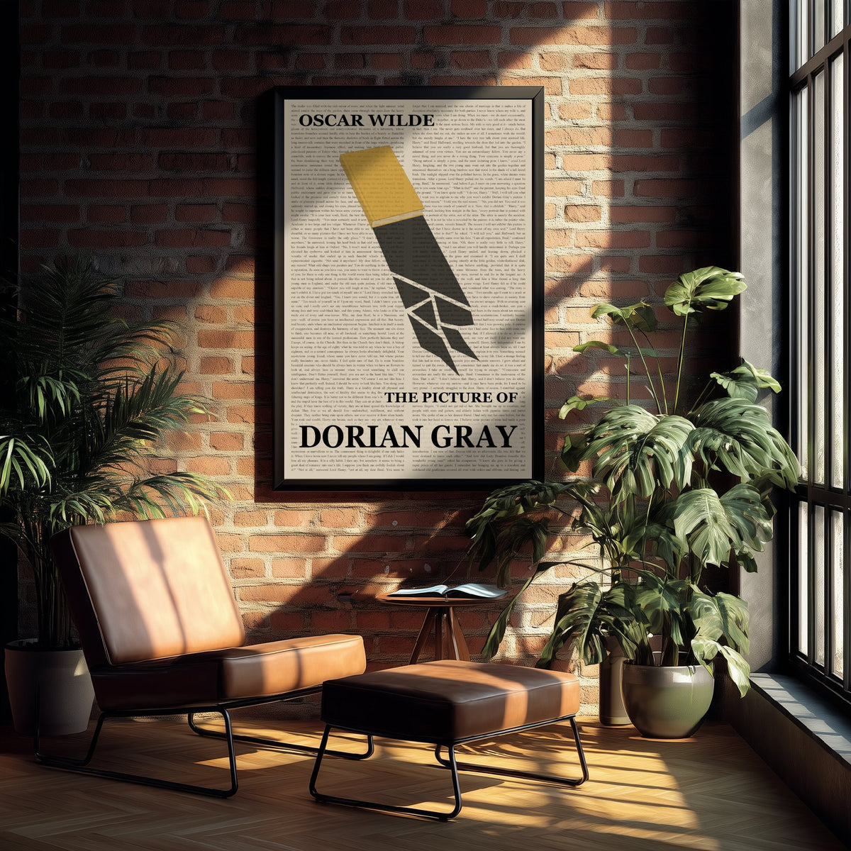 The Picture of Dorian Gray by Oscar Wilde Art Print - Novel Text Book Cover Poster - Yellow Book Dagger Shadow Illustration