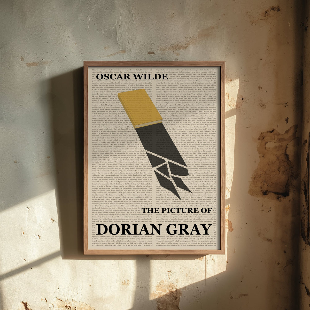 The Picture of Dorian Gray by Oscar Wilde Art Print - Novel Text Book Cover Poster - Yellow Book Dagger Shadow Illustration