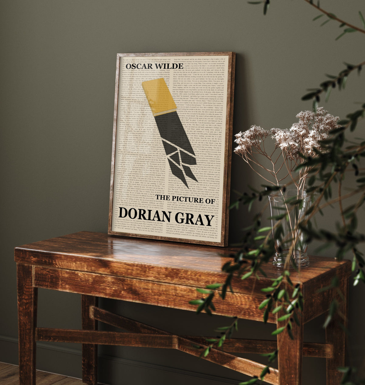 The Picture of Dorian Gray by Oscar Wilde Art Print - Novel Text Book Cover Poster - Yellow Book Dagger Shadow Illustration