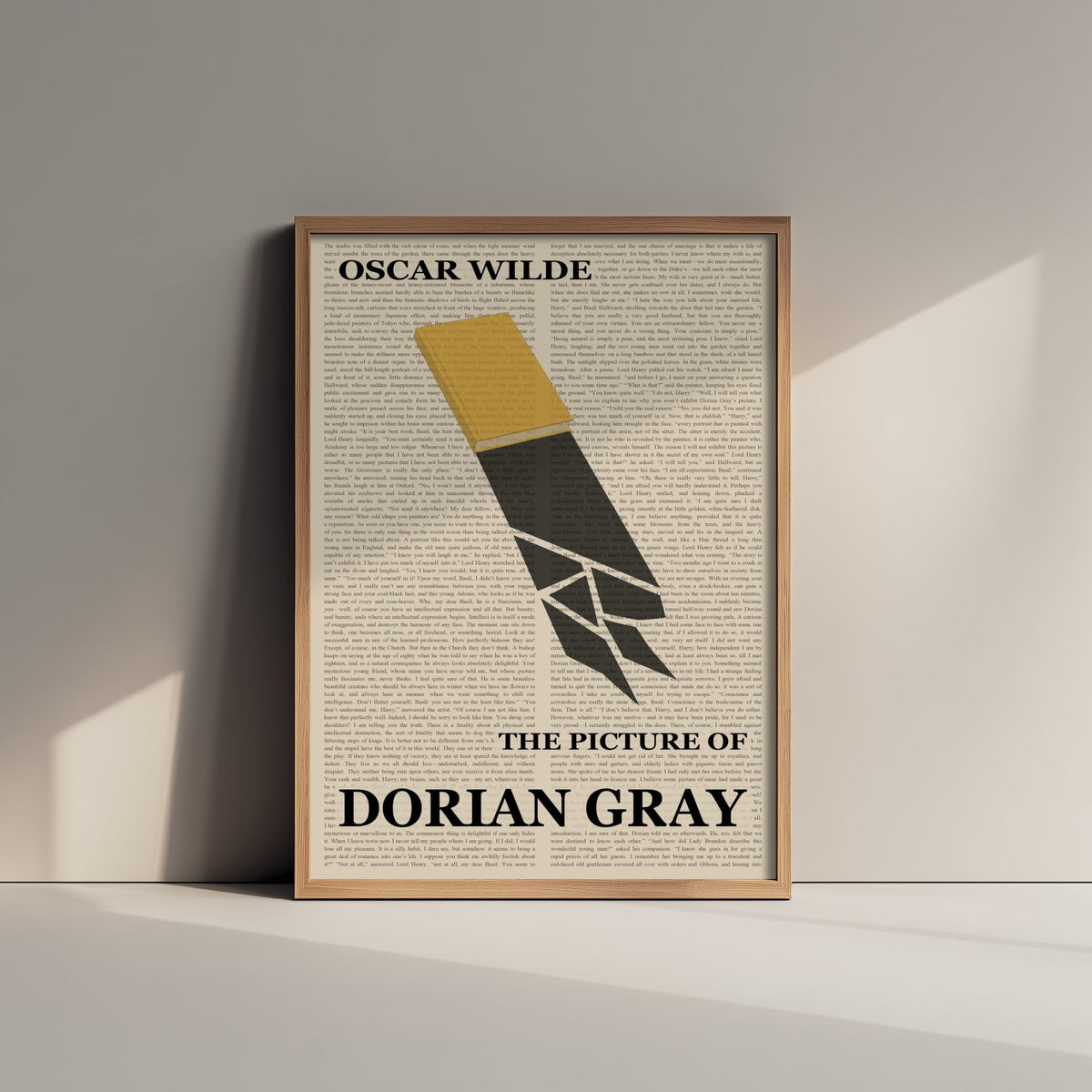 The Picture of Dorian Gray by Oscar Wilde Art Print - Novel Text Book Cover Poster - Yellow Book Dagger Shadow Illustration