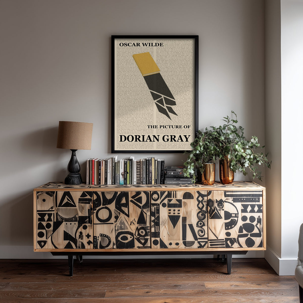The Picture of Dorian Gray by Oscar Wilde Art Print - Novel Text Book Cover Poster - Yellow Book Dagger Shadow Illustration