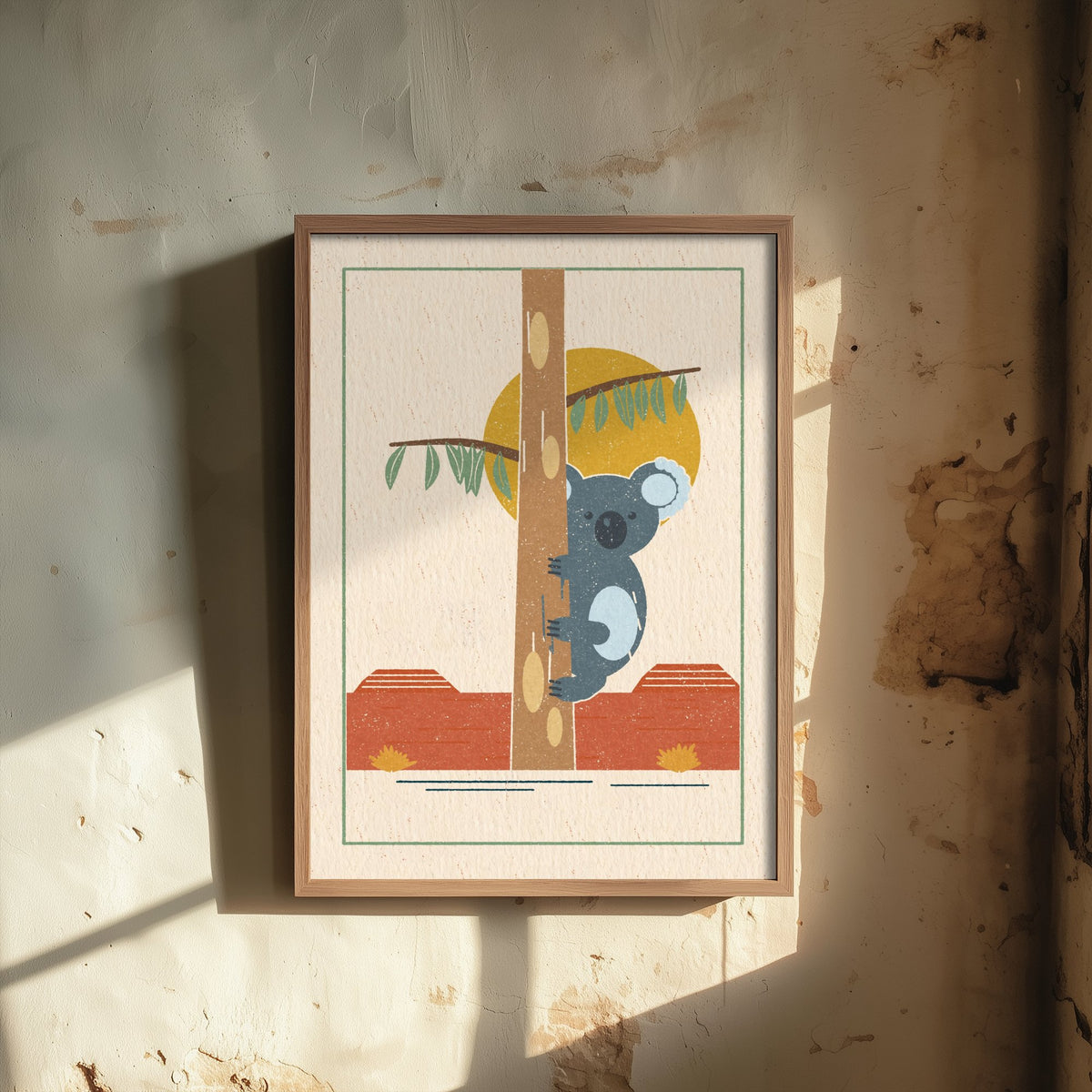 Koala Art Print - Gum Tree Australian Nursery Poster - Eucalyptus and Sun Illustration V1 2/3