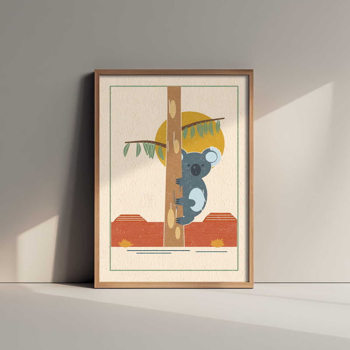 Koala Art Print - Gum Tree Australian Nursery Poster - Eucalyptus and Sun Illustration V1 2/3