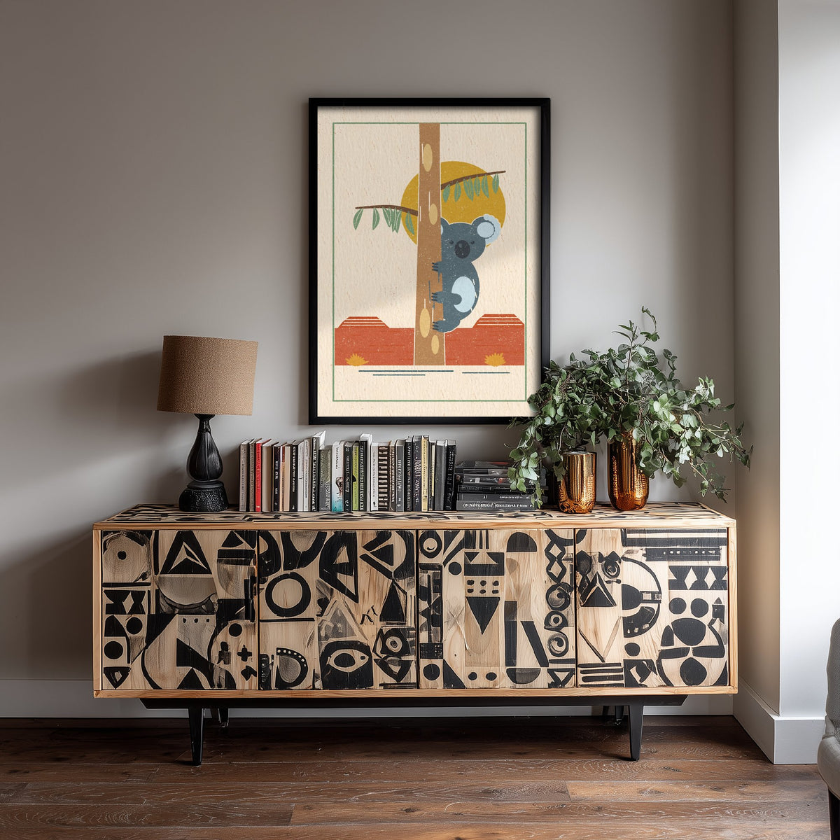 Koala Art Print - Gum Tree Australian Nursery Poster - Eucalyptus and Sun Illustration V1 2/3