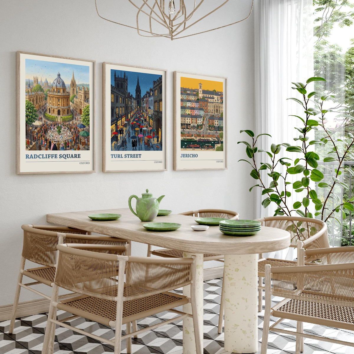 Oxford Set of Three Art Prints - Radcliffe Square, Turl Street, Jericho - 3 Colourful Folk Illustration Travel Posters - Oxford Painting