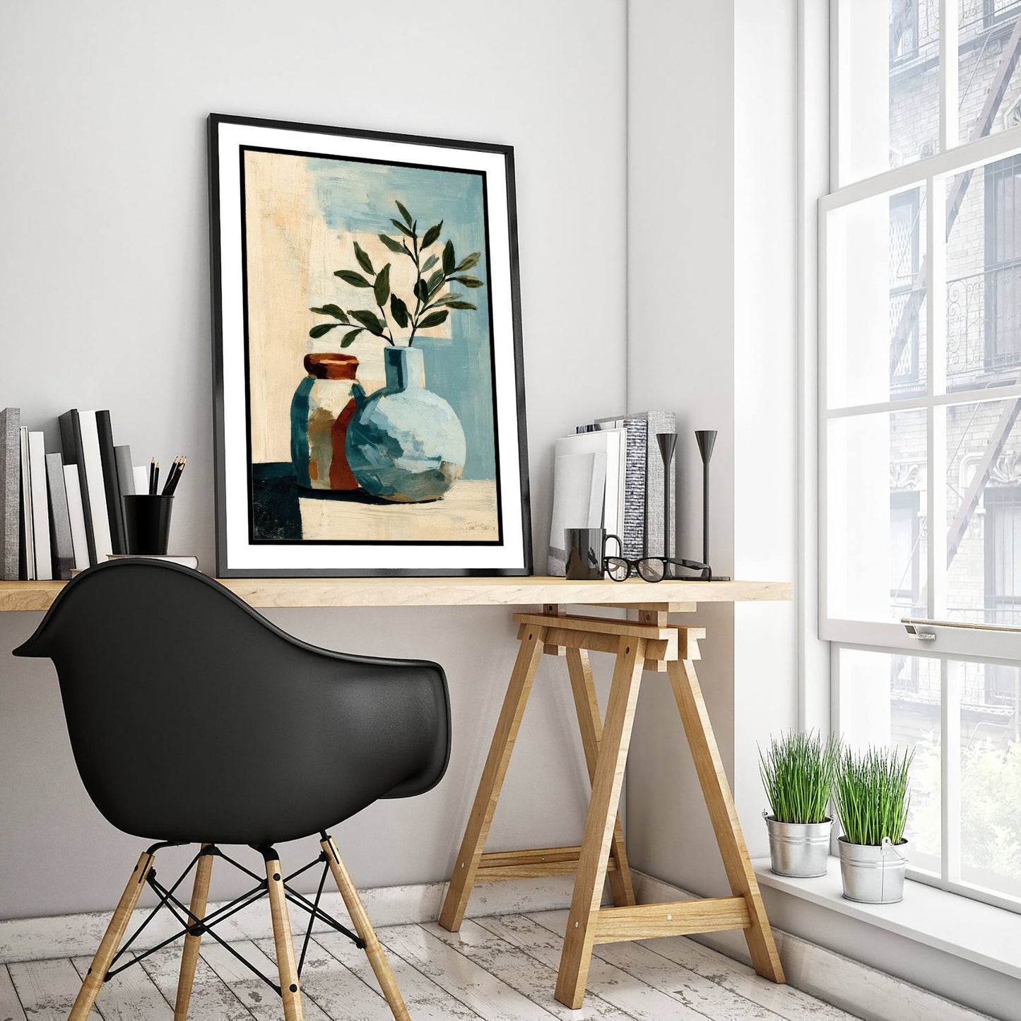 Painterly Ceramic Vase Art Print - Olive Branch Poster - Modern Botanical Illustration - Wall Art 3/3