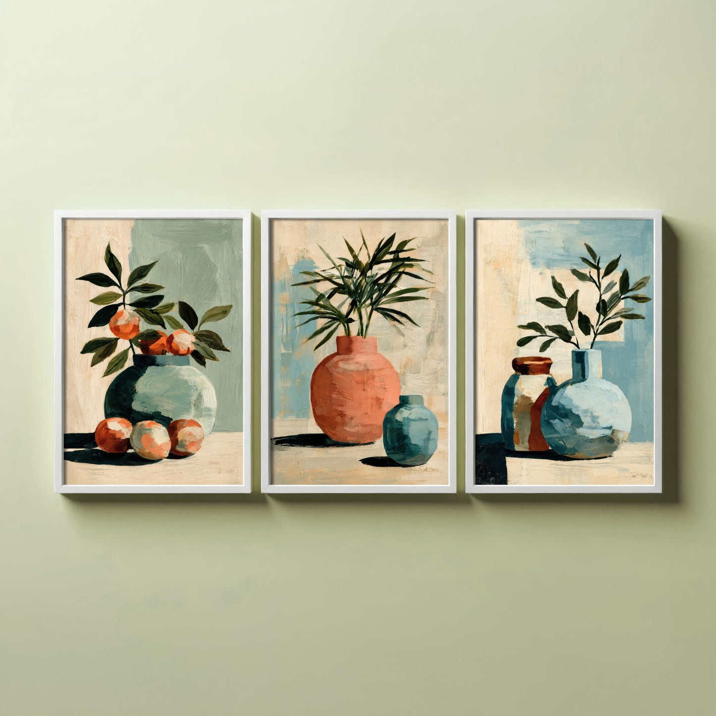 Painterly Ceramic Vases Set of Three Art Prints - Boho Still Life Wall Art - Neutral Botanical Poster Painting Gift Decor