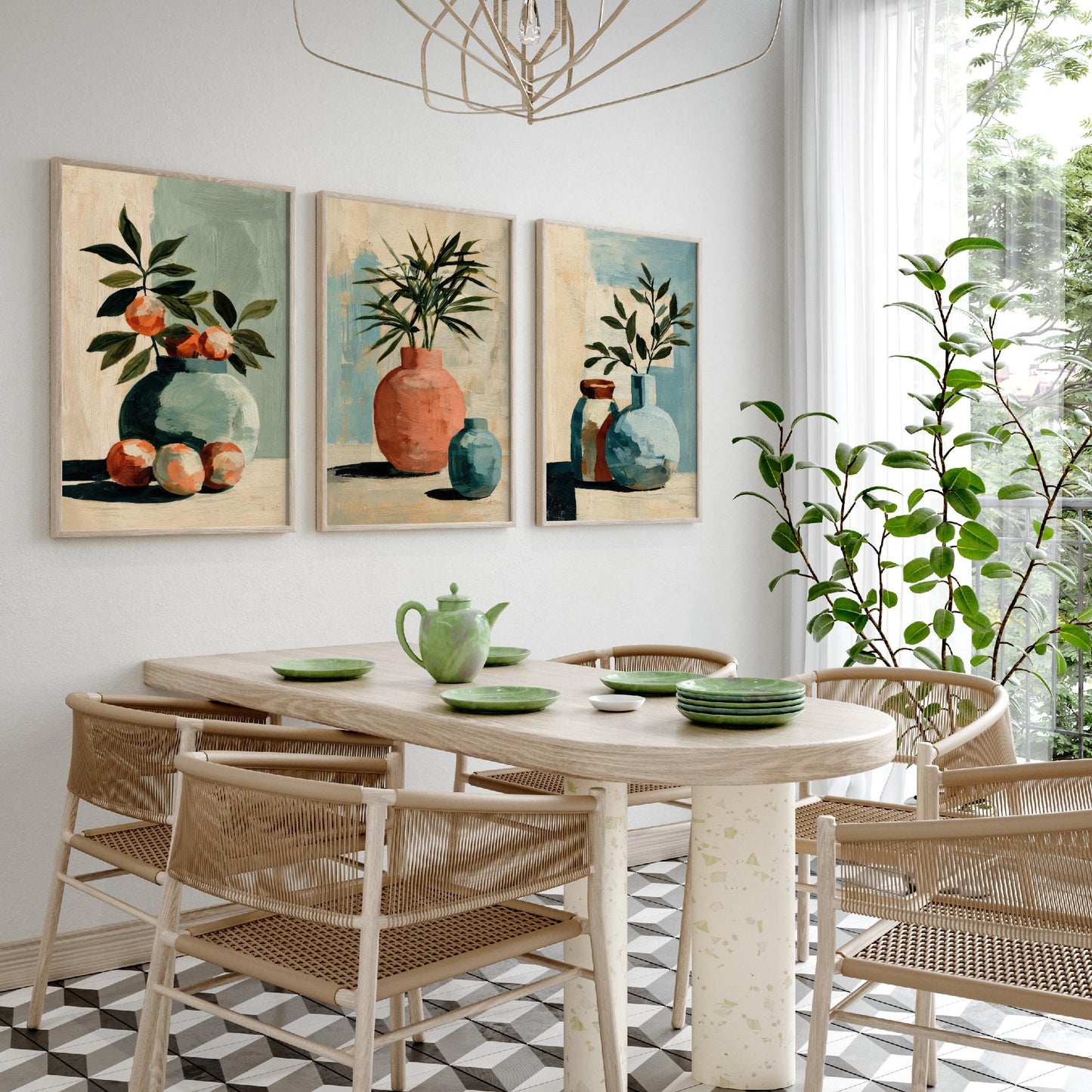 Painterly Ceramic Vases Set of Three Art Prints - Boho Still Life Wall Art - Neutral Botanical Poster Painting Gift Decor