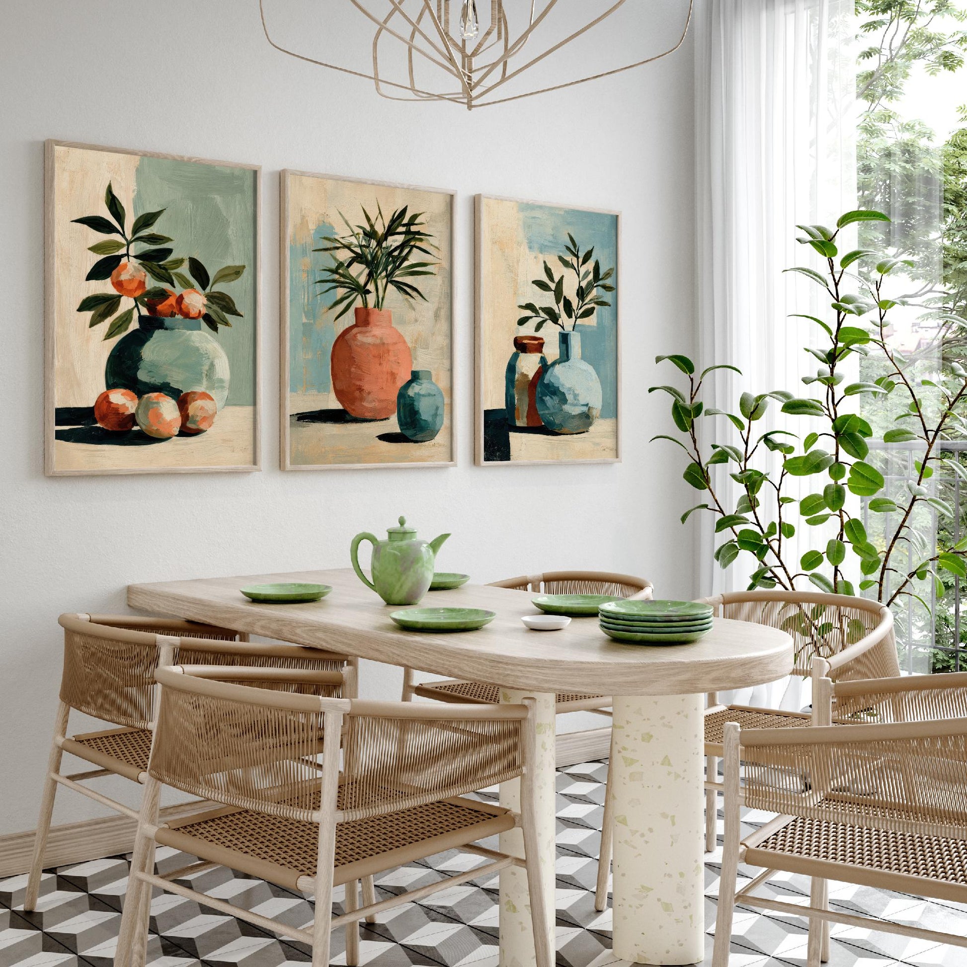 Painterly Ceramic Vases Set of Three Art Prints - Boho Still Life Wall Art - Neutral Botanical Poster Painting Gift Decor