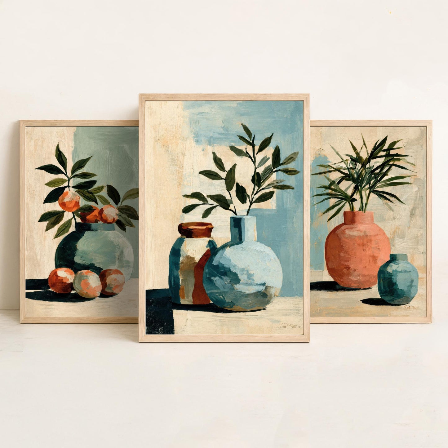 Painterly Ceramic Vases Set of Three Art Prints - Boho Still Life Wall Art - Neutral Botanical Poster Painting Gift Decor