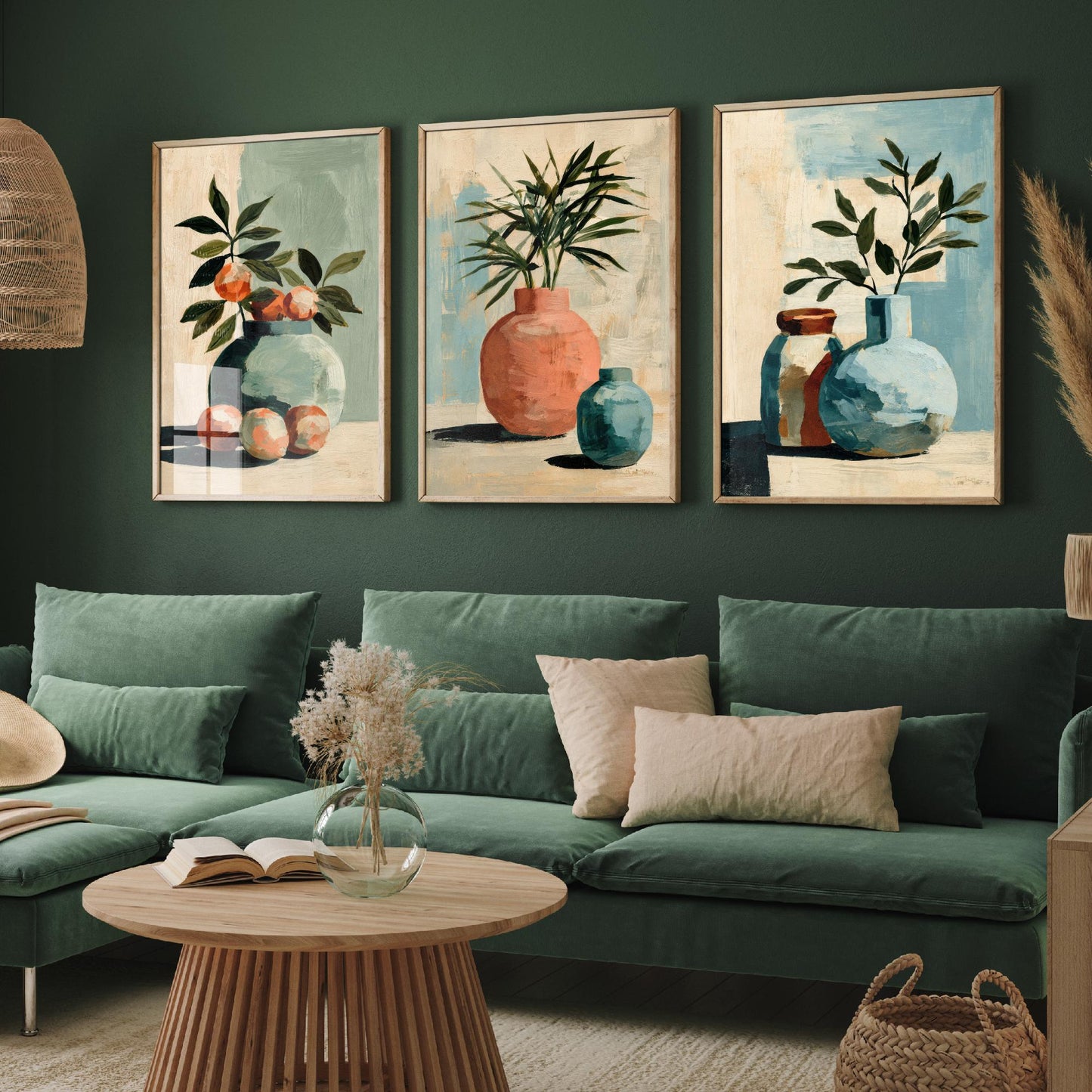 Painterly Ceramic Vases Set of Three Art Prints - Boho Still Life Wall Art - Neutral Botanical Poster Painting Gift Decor