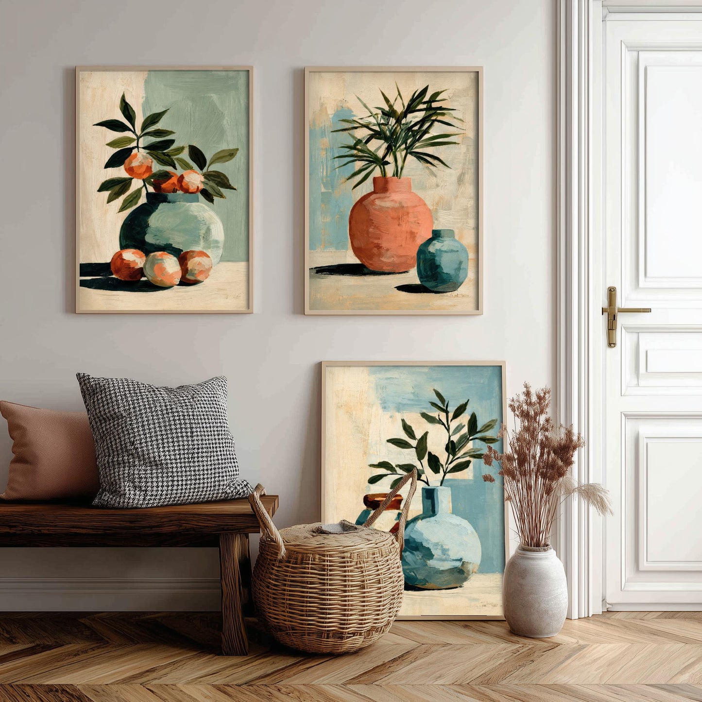 Painterly Ceramic Vases Set of Three Art Prints - Boho Still Life Wall Art - Neutral Botanical Poster Painting Gift Decor