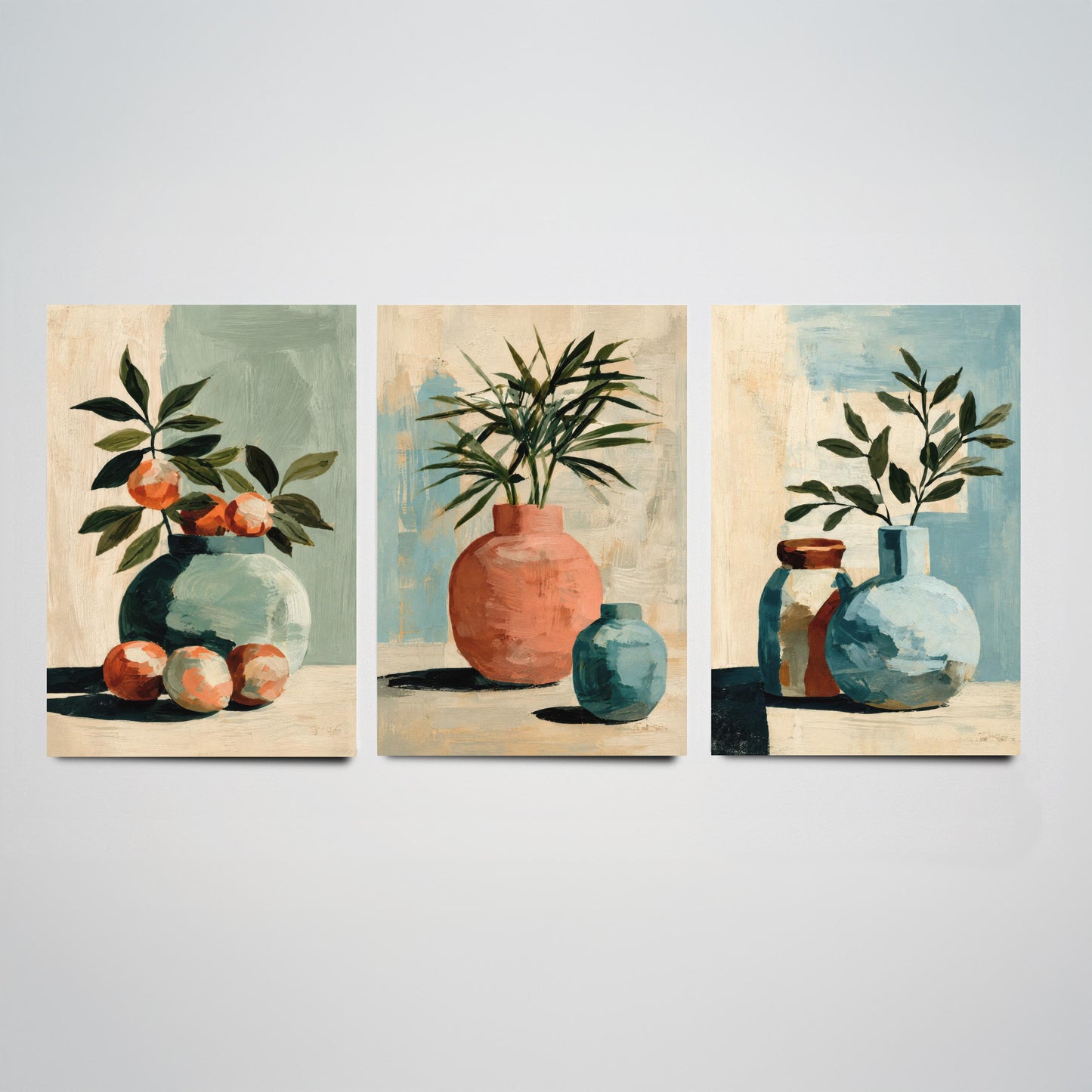 Painterly Ceramic Vases Set of Three Art Prints - Boho Still Life Wall Art - Neutral Botanical Poster Painting Gift Decor