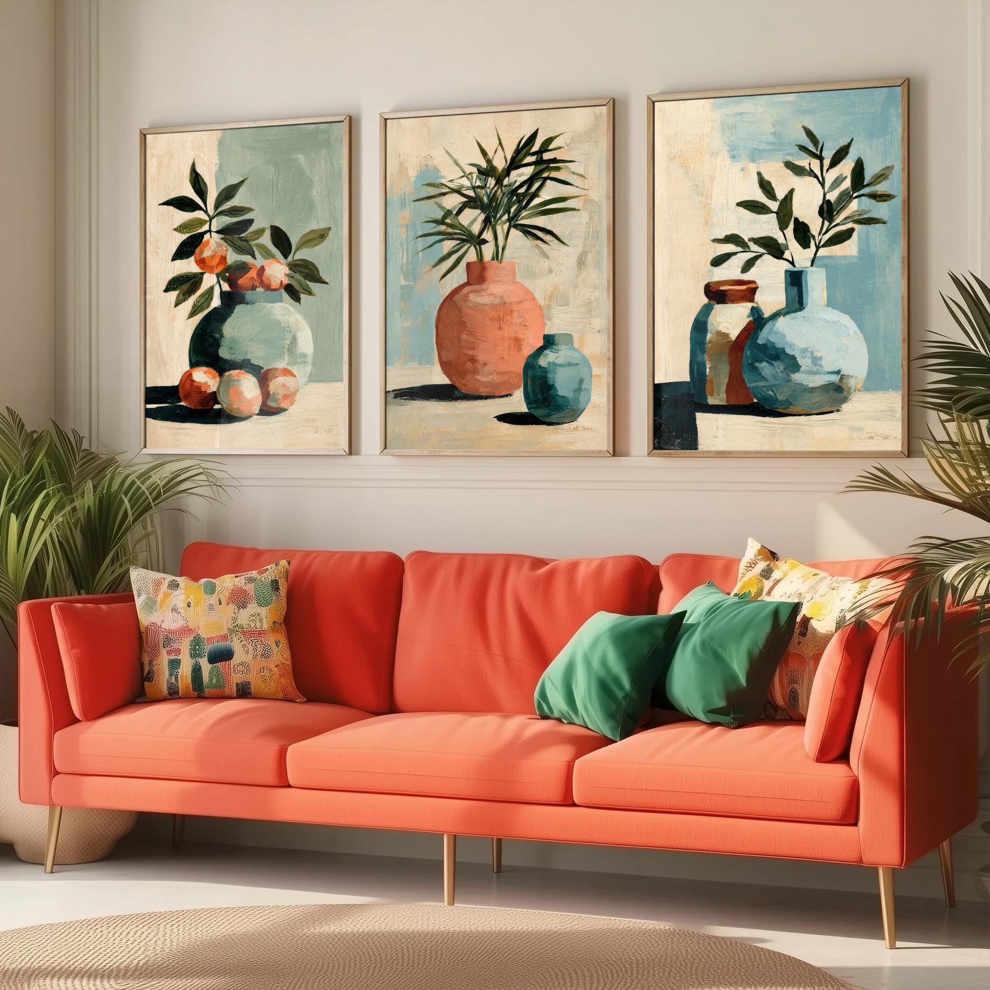 Painterly Ceramic Vases Set of Three Art Prints - Boho Still Life Wall Art - Neutral Botanical Poster Painting Gift Decor