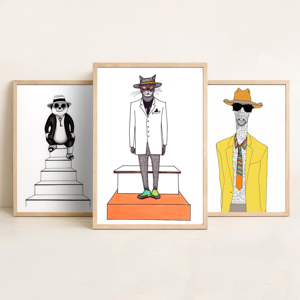 Panda, Giraffe and Cat Fashion Line Drawings Set of Three – Quote Artisan