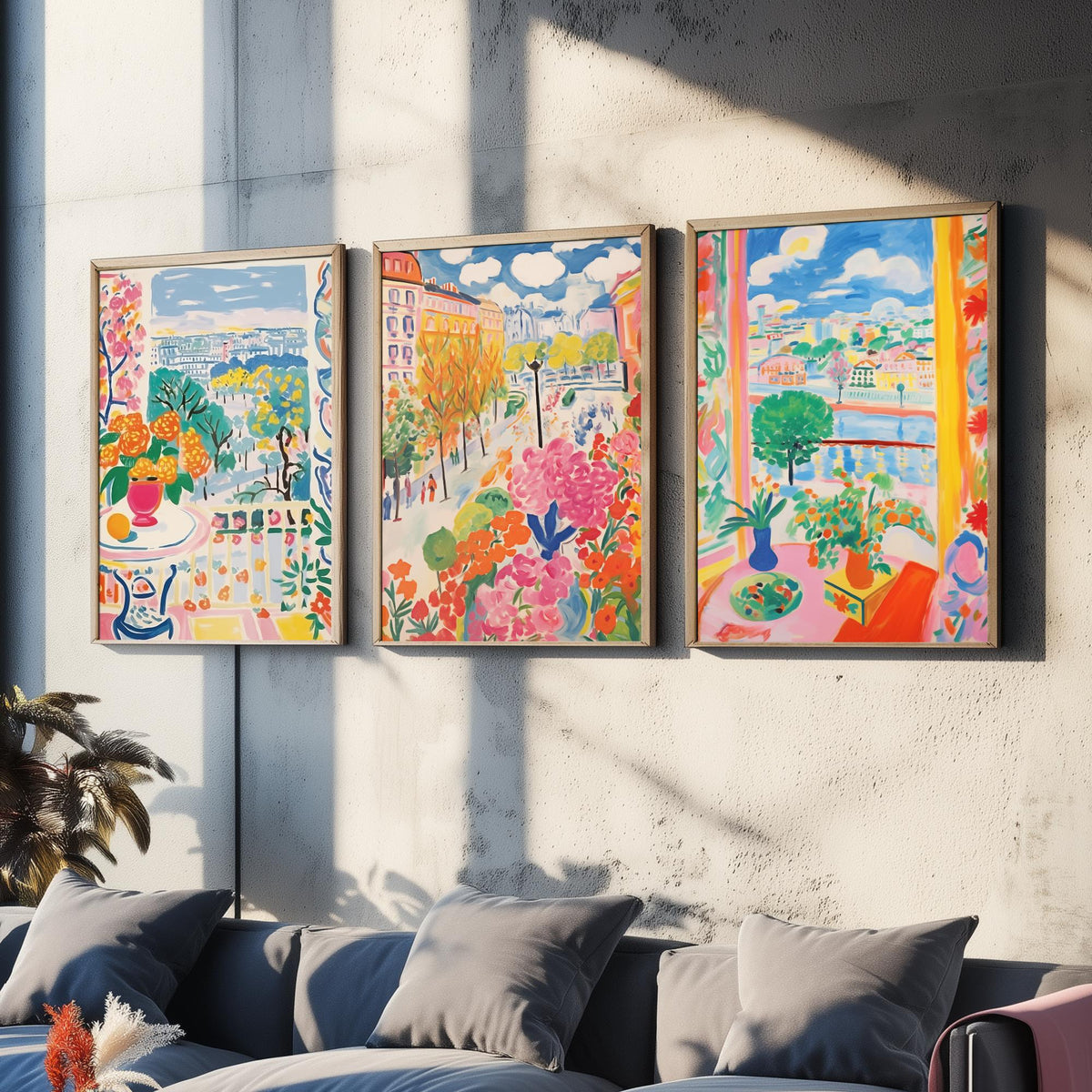 Paris After Matisse Set of Three Art Prints - Fauvist Window Views and Gardens - Bright Painting Poster