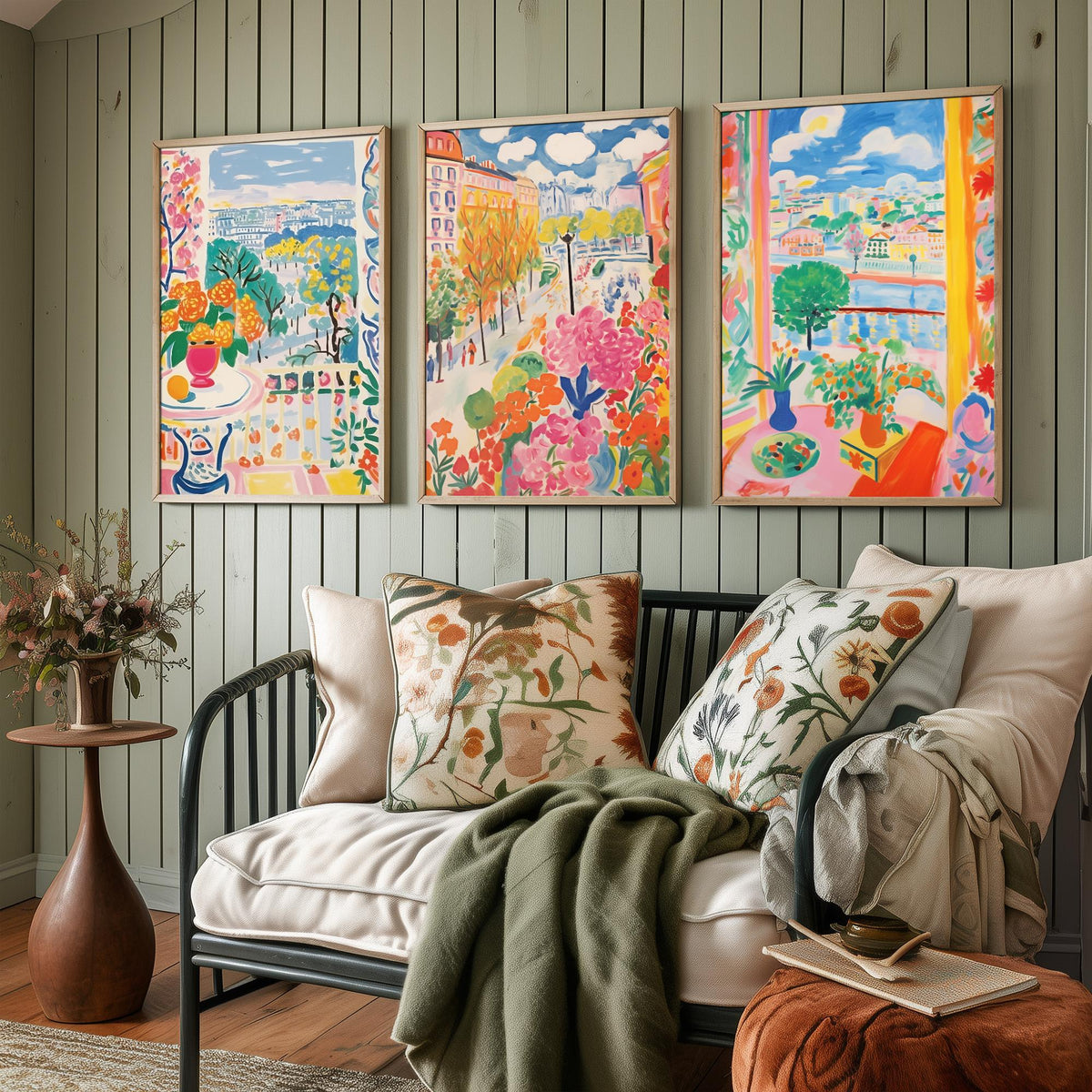 Paris After Matisse Set of Three Art Prints - Fauvist Window Views and Gardens - Bright Painting Poster