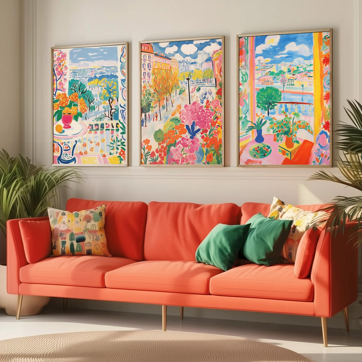 Paris After Matisse Set of Three Art Prints - Fauvist Window Views and Gardens - Bright Painting Poster