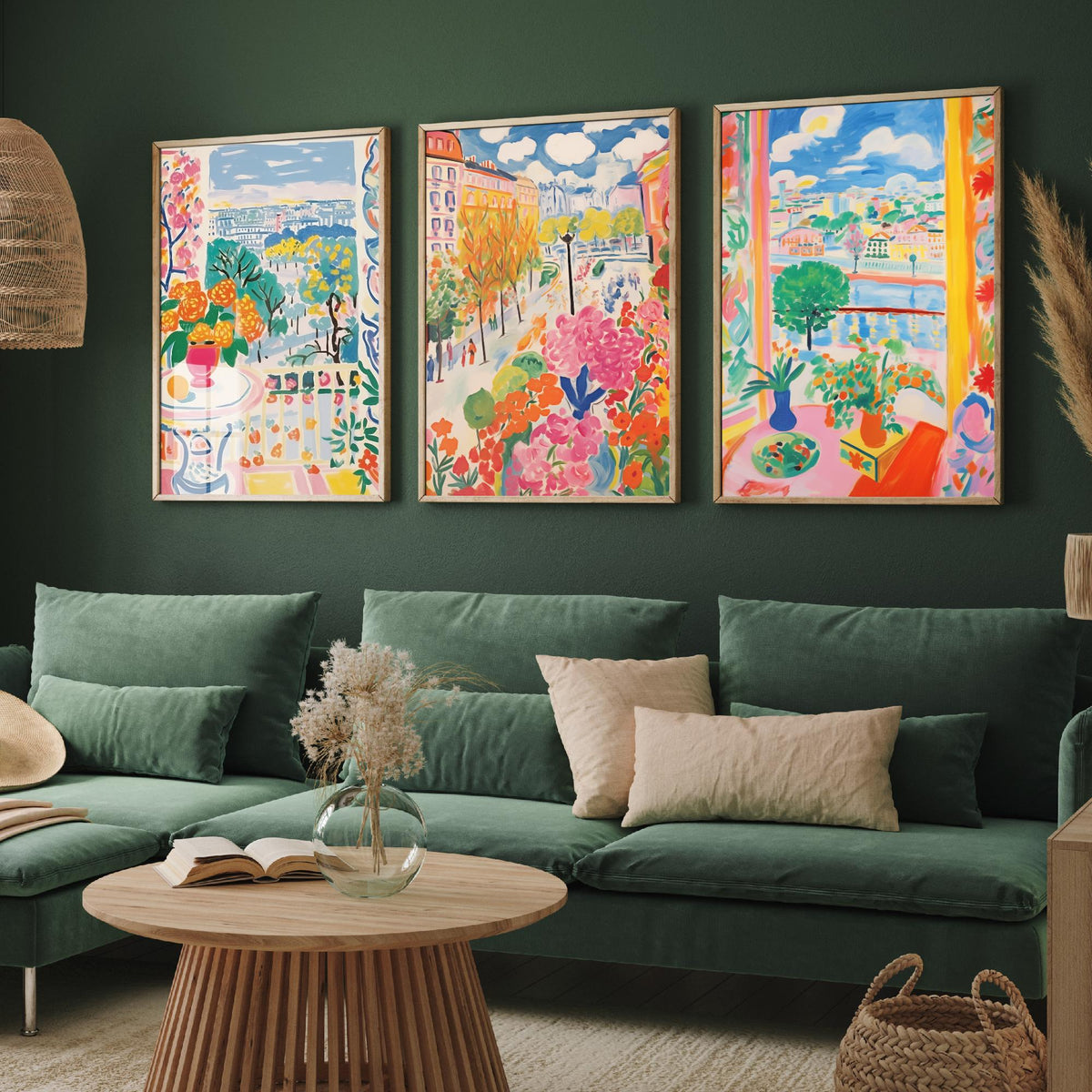 Paris After Matisse Set of Three Art Prints - Fauvist Window Views and Gardens - Bright Painting Poster