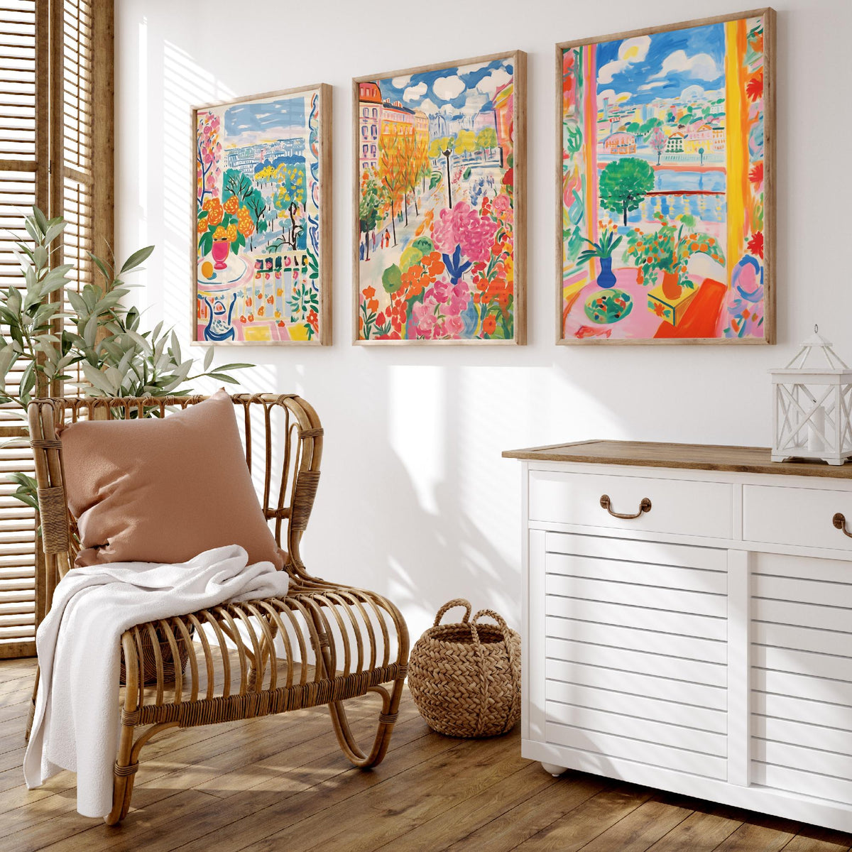 Paris After Matisse Set of Three Art Prints - Fauvist Window Views and Gardens - Bright Painting Poster