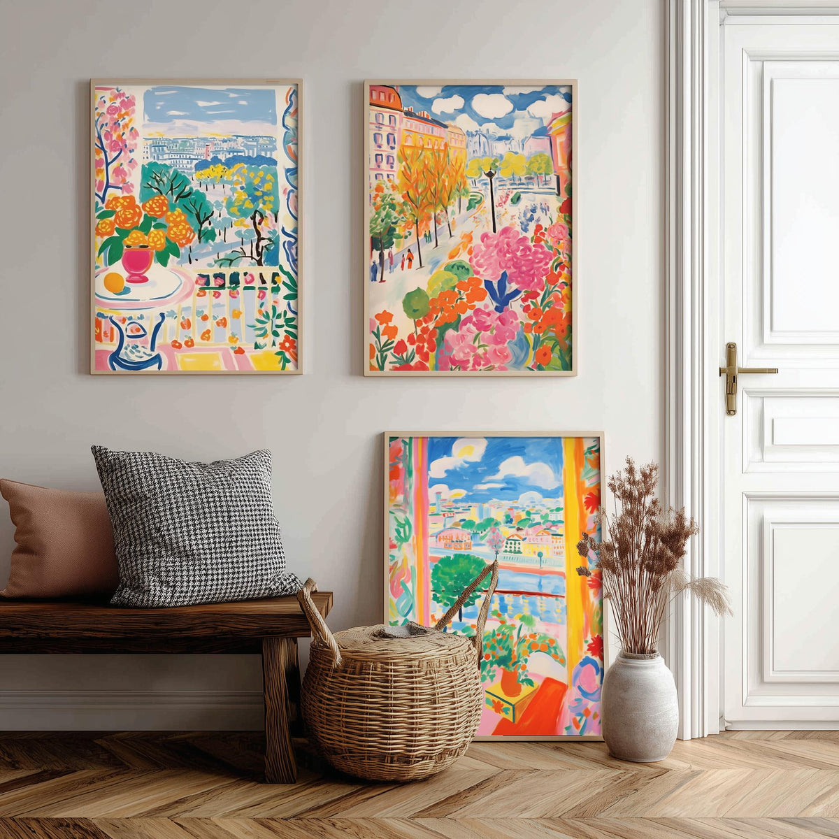 Paris After Matisse Set of Three Art Prints - Fauvist Window Views and Gardens - Bright Painting Poster