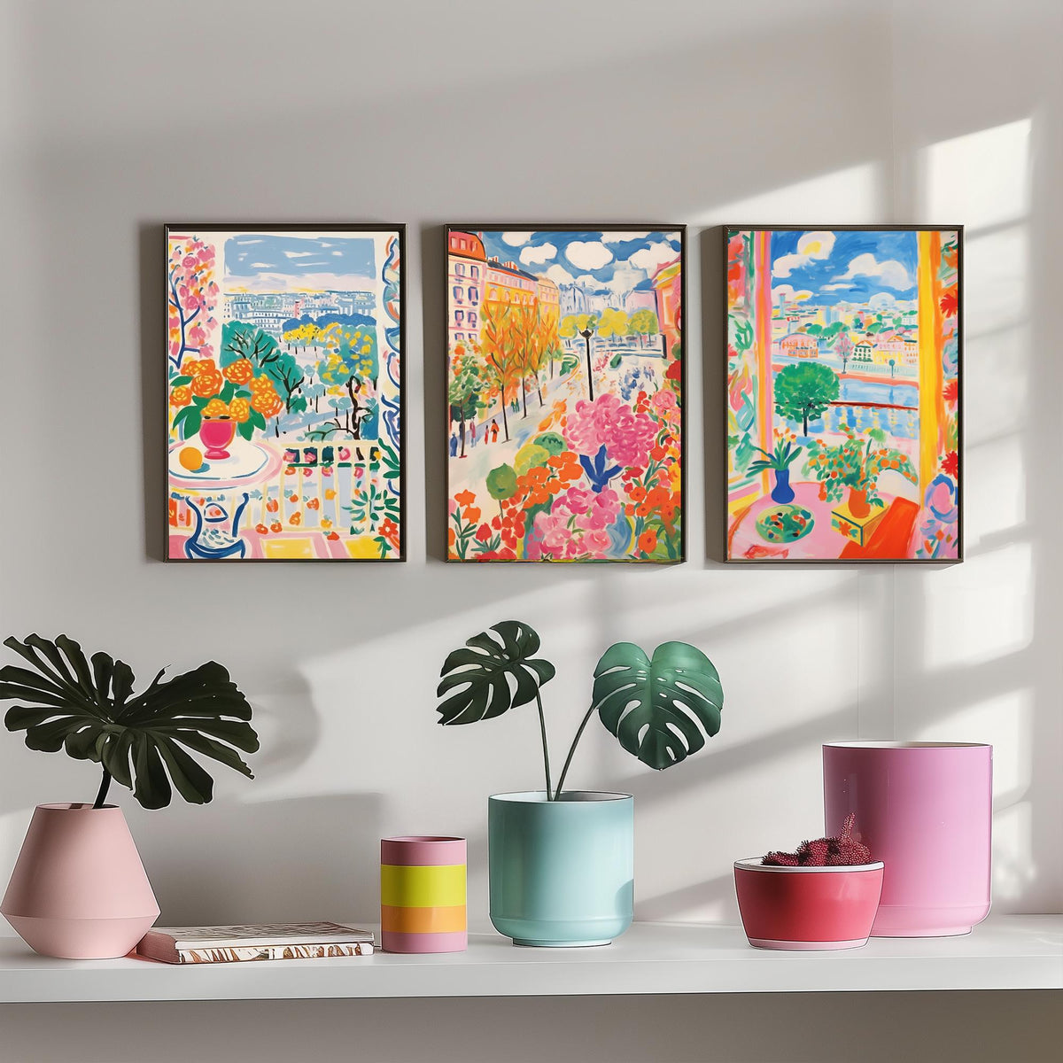 Paris After Matisse Set of Three Art Prints - Fauvist Window Views and Gardens - Bright Painting Poster