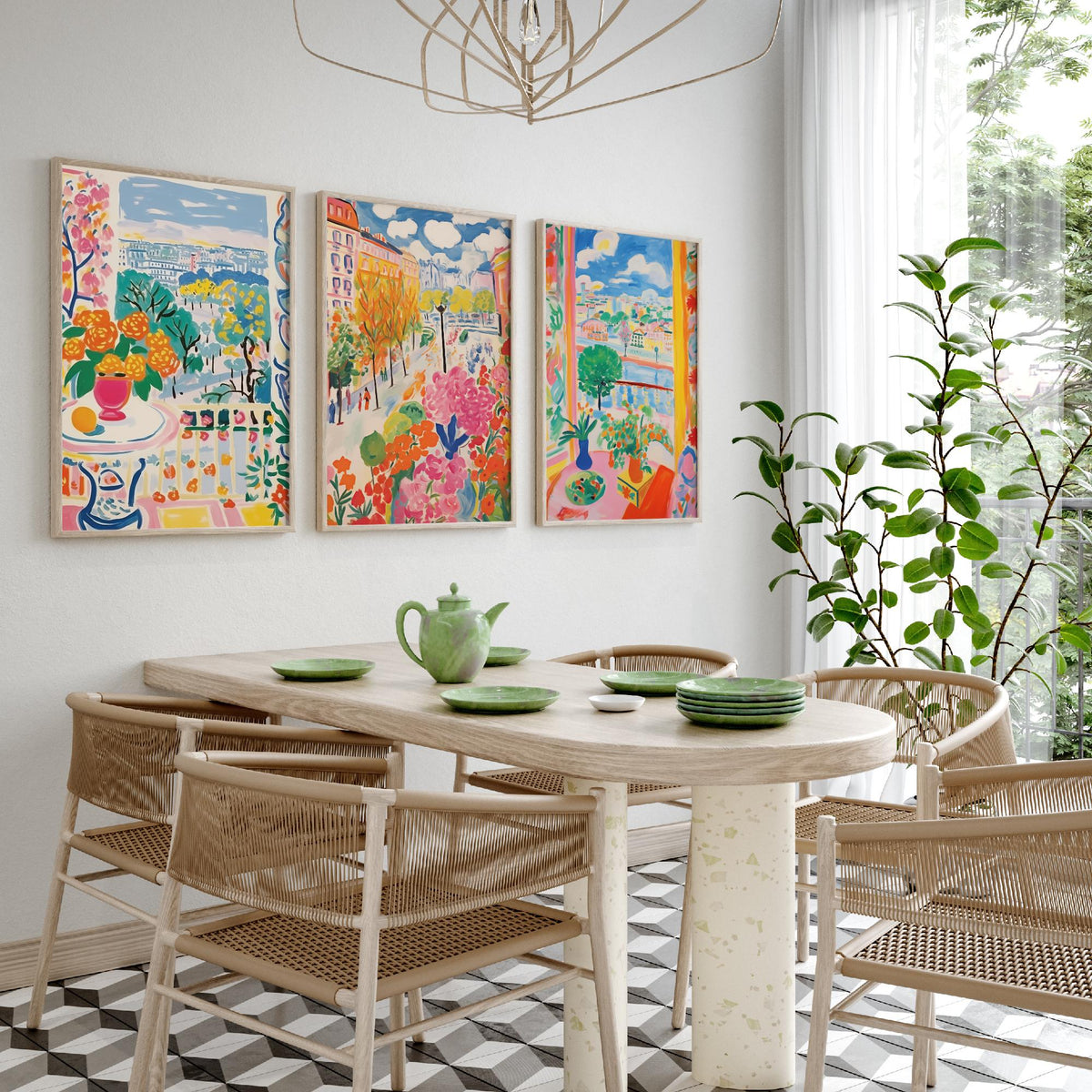 Paris After Matisse Set of Three Art Prints - Fauvist Window Views and Gardens - Bright Painting Poster