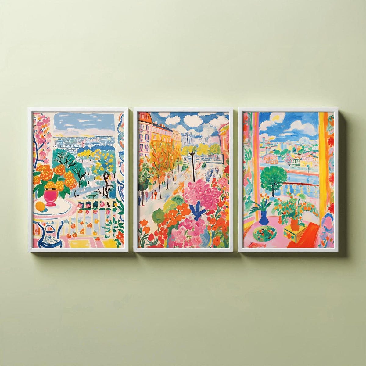 Paris After Matisse Set of Three Art Prints - Fauvist Window Views and Gardens - Bright Painting Poster