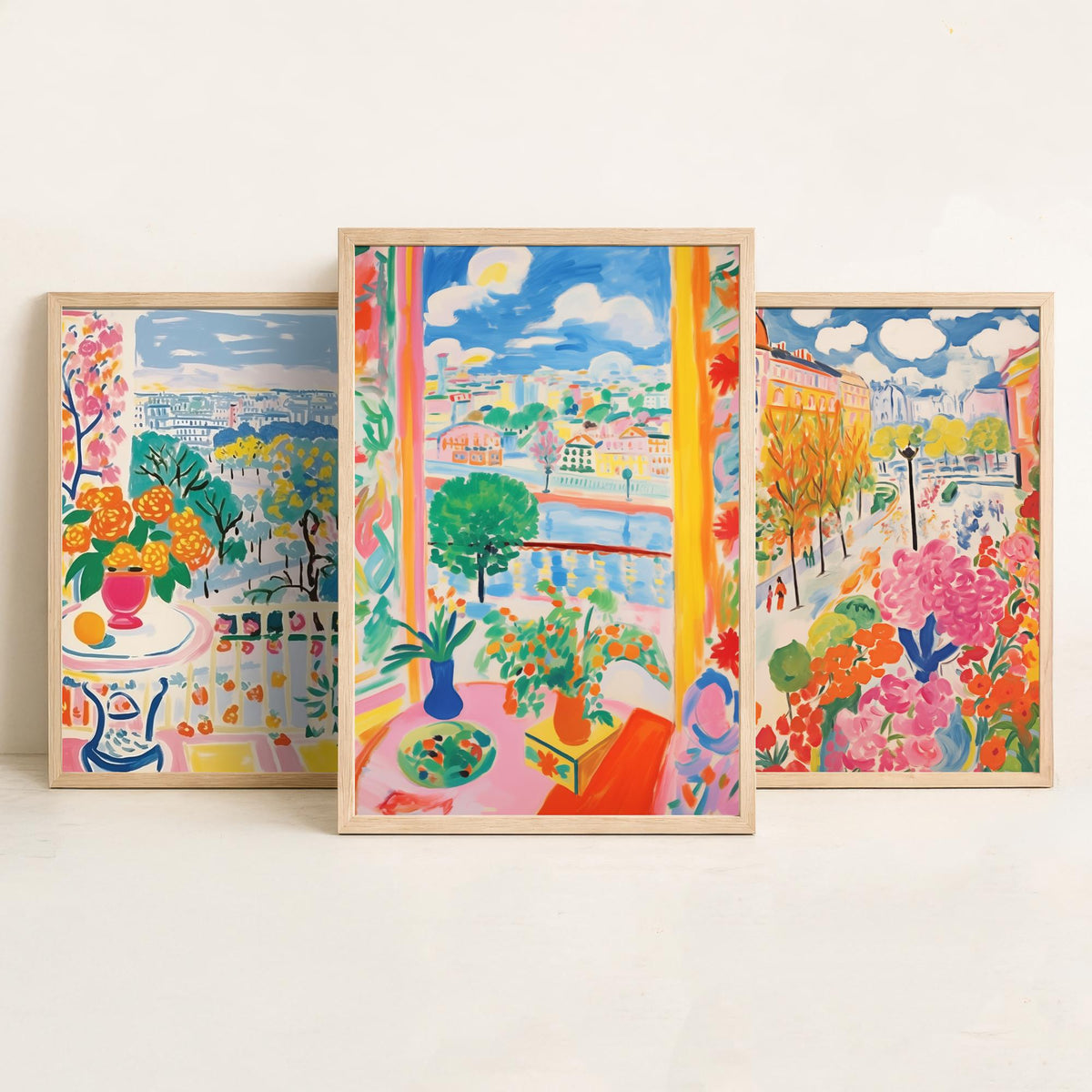 Paris After Matisse Set of Three Art Prints - Fauvist Window Views and Gardens - Bright Painting Poster