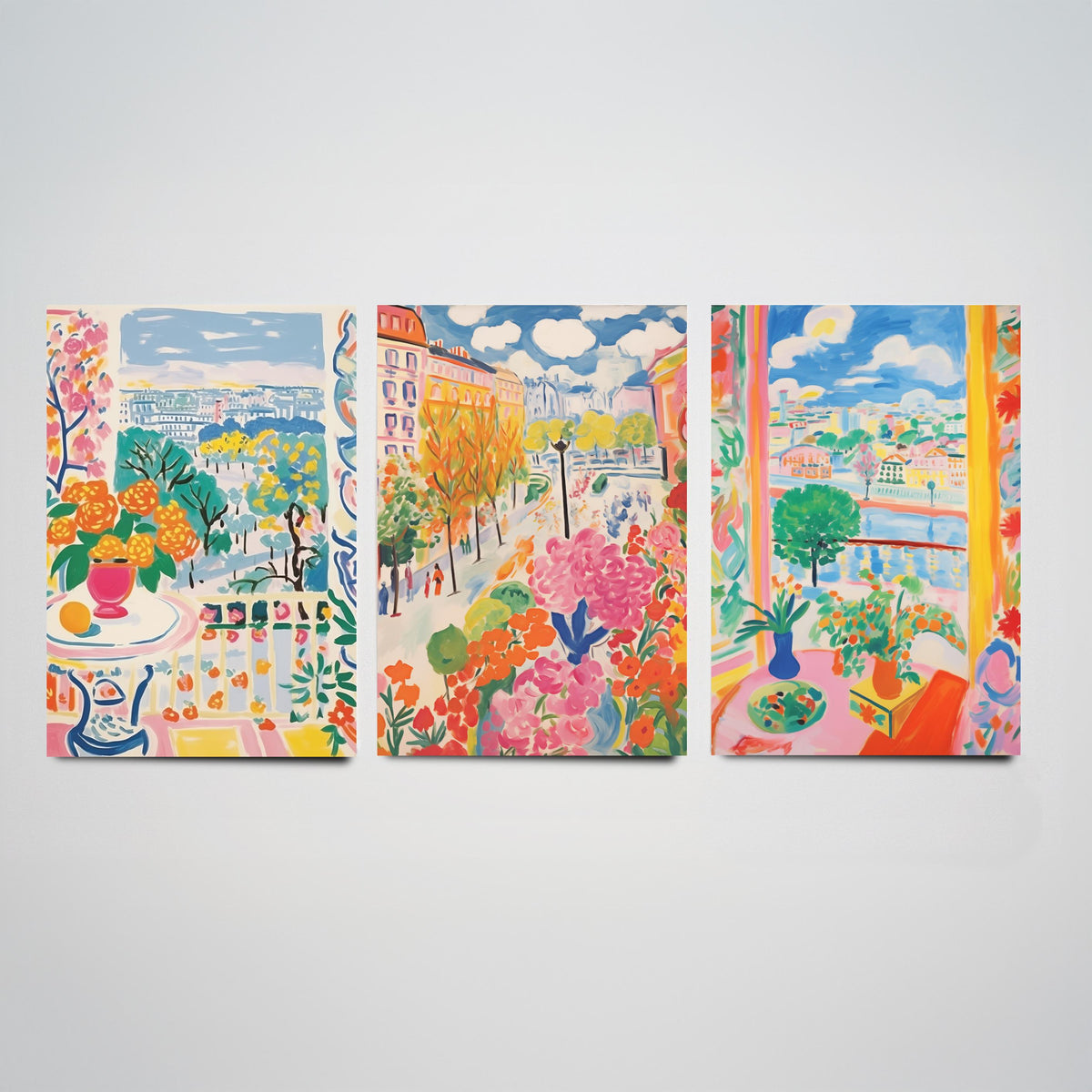 Paris After Matisse Set of Three Art Prints - Fauvist Window Views and Gardens - Bright Painting Poster